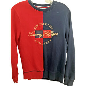 Tommy Hilfiger Colorblocked Sweatshirt Size XS RED BLUE New York Large Logo